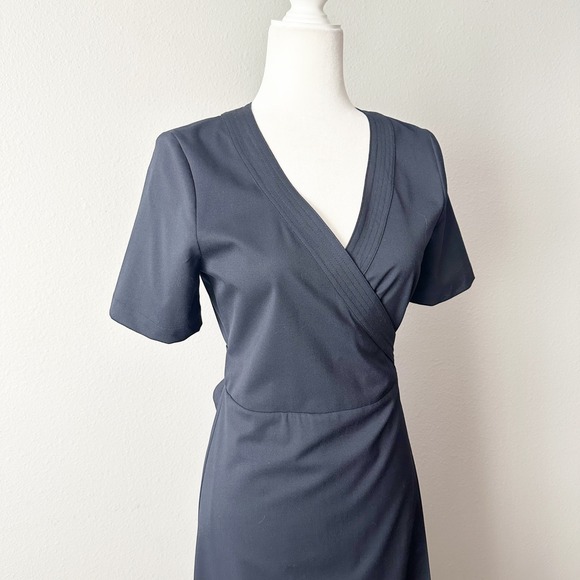 Soeur Phenomene Navy Blue Short Sleeve Wrap Midi Dress FR Size 36 US Size 4 NEW - Picture 3 of 15